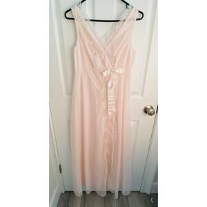 Vtg Shadowline Nightgown Womens Small Pink Wrap Lace Embroidered Lingerie Sheer